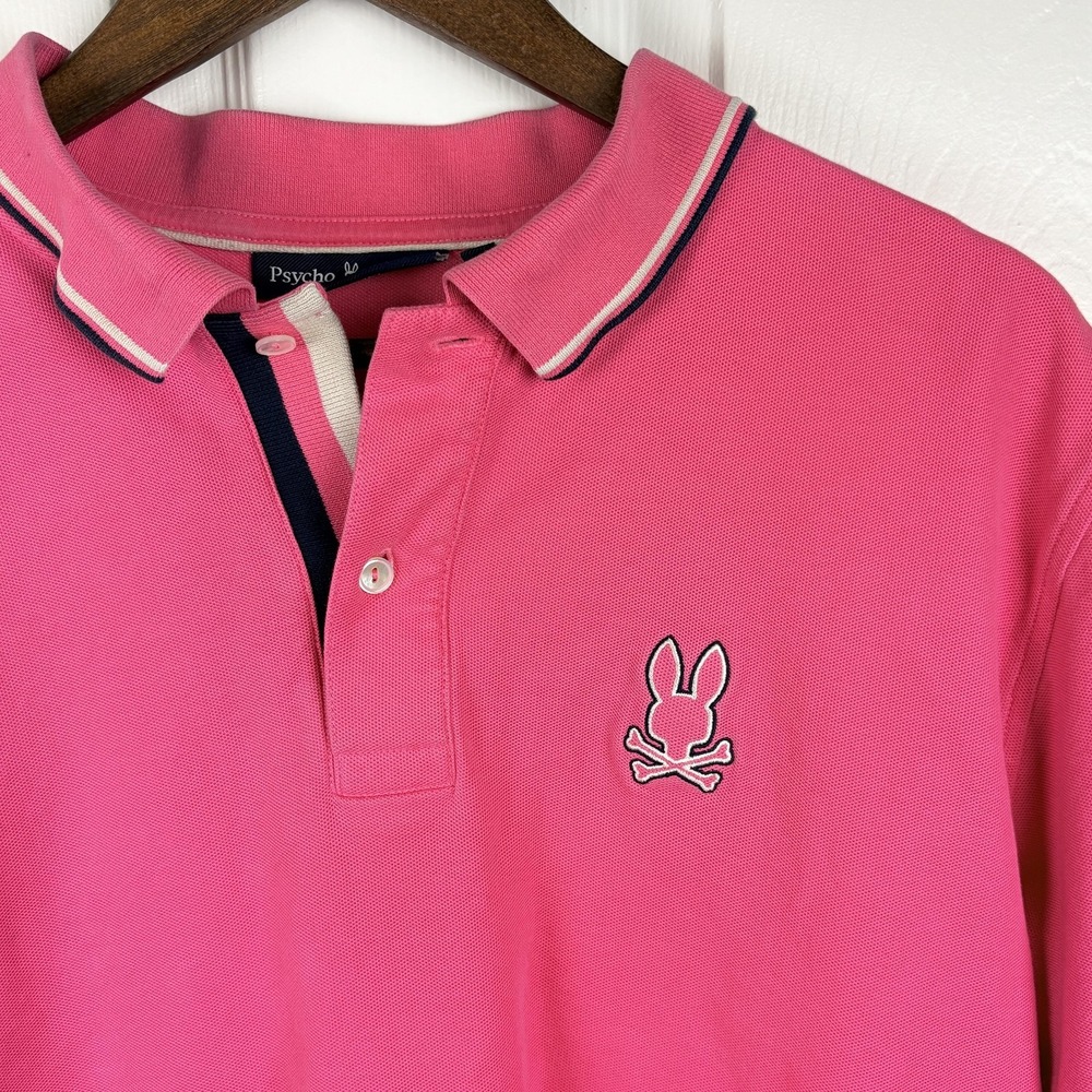 Psycho Bunny Polo Shirt Mens Large Pink Embroidered Logo Classic Tipped Collar
